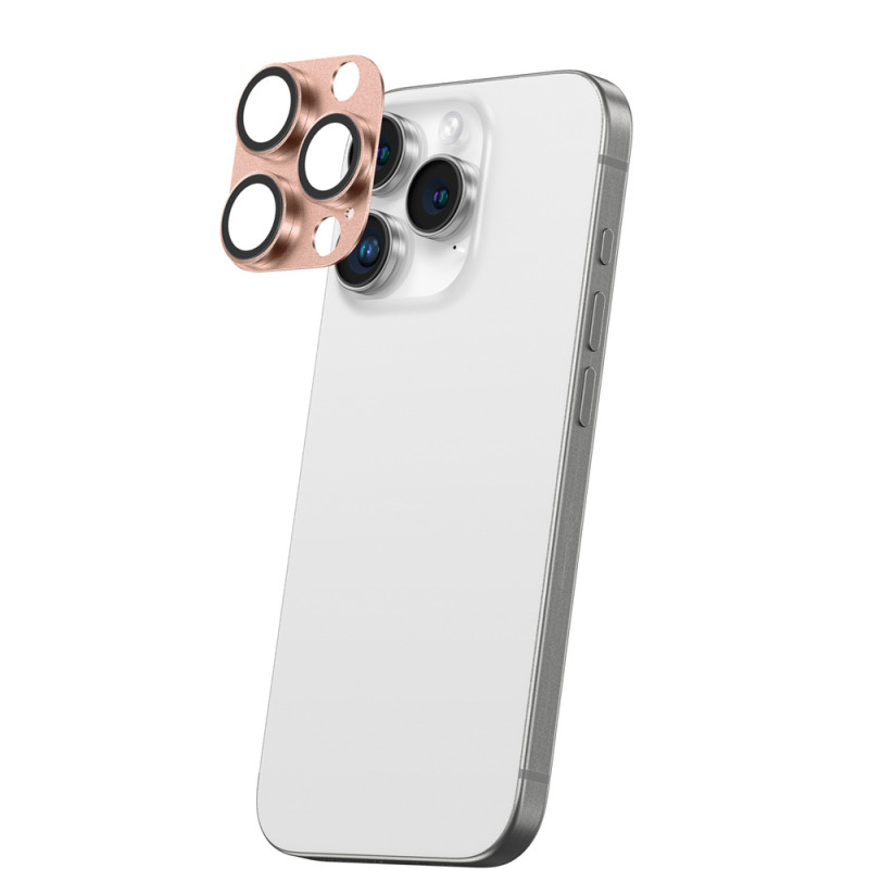 AmazingThing Aviation-Grade Alloy protezione in vetro temperato per obiettivi fotocamera per iPhone 16 Pro / 16 Pro Max, oro rosa