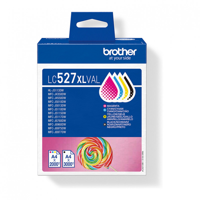 Brother LC527XLVAL value pack di cartucce d'inchiostro (4 pz.), alta resa, nero, giallo, ciano, magenta