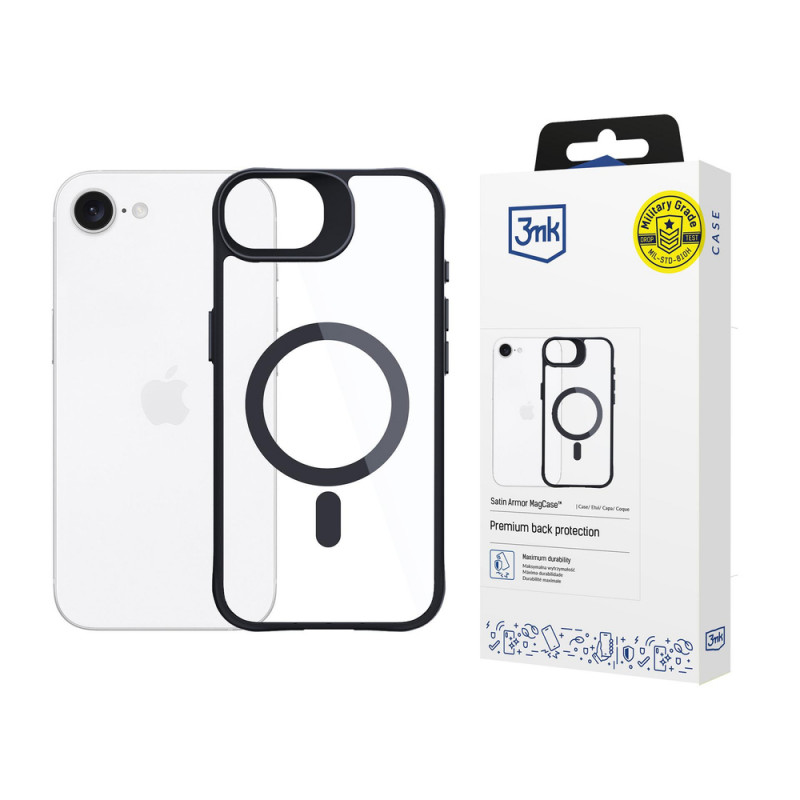 3MK Satin Armor MagCase custodia per Apple iPhone 17e / 16e, trasparente