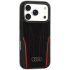 Custodia Audi R8 Genuine Leather MagSafe in vera pelle per iPhone 18 Pro / 17 Pro, nera e rossa (AUDI000239)