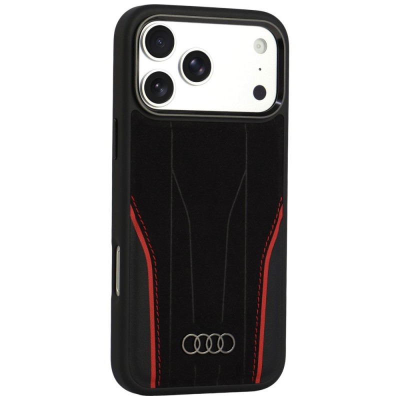 Custodia Audi R8 Genuine Leather MagSafe in vera pelle per iPhone 18 Pro Max / 17 Pro Max, nera e rossa (AUDI000240)