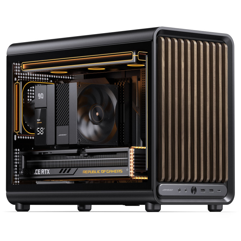 Jonsbo D33 Wood case per PC, Micro-ATX, mATX, vetro temperato, nero, legno