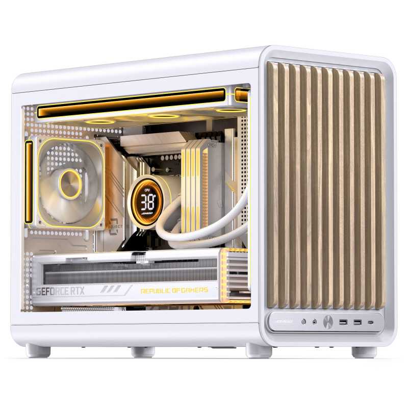 Jonsbo D33 Wood case per PC, mini case, mATX, vetro temperato, bianco, legno (D33 WD/WHITE)