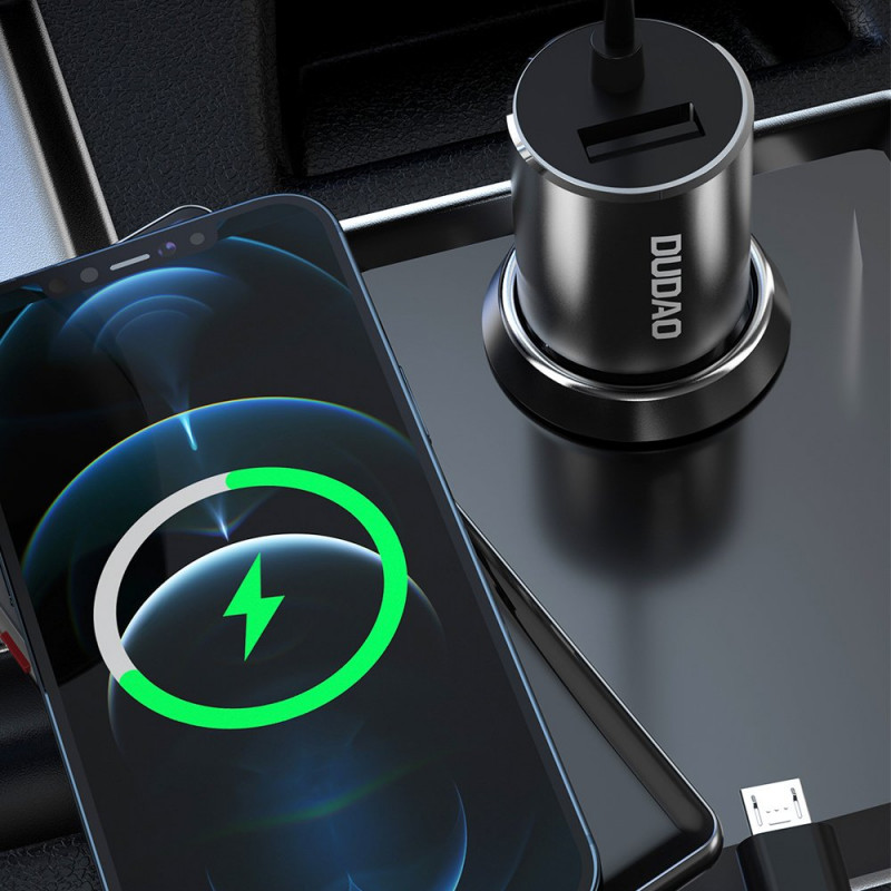 Dudao R5ProN caricabatterie da auto con cavo 3 in 1 integrato (Lightning / USB-C / micro USB), 3,4 A, 1 m, nero