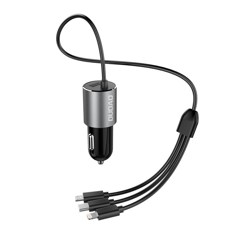Dudao R5ProN caricabatterie da auto con cavo 3 in 1 integrato (Lightning / USB-C / micro USB), 3,4 A, 1 m, nero