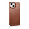 iCarer CE Oil Wax Premium Leather Folio Case custodia a libro magnetica per iPhone 14 Plus, MagSafe, marrone (AKI14220707-BN)