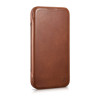 iCarer CE Oil Wax Premium Leather Folio Case custodia a libro magnetica per iPhone 14 Plus, MagSafe, marrone (AKI14220707-BN)