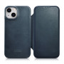 iCarer CE Oil Wax Premium Leather Folio Case custodia a libro magnetica per iPhone 14 Plus, MagSafe, blu (AKI14220707-BU)