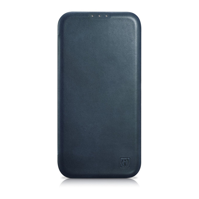 iCarer CE Oil Wax Premium Leather Folio Case custodia a libro magnetica per iPhone 14 Plus, MagSafe, blu (AKI14220707-BU)