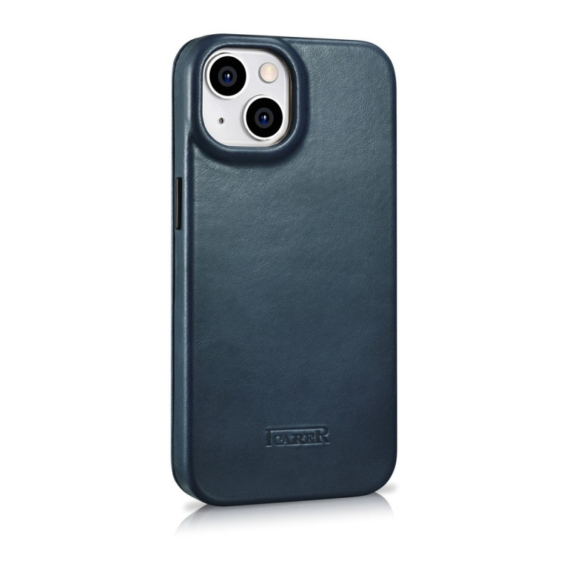 iCarer CE Oil Wax Premium Leather Folio Case custodia a libro magnetica per iPhone 14 Plus, MagSafe, blu (AKI14220707-BU)