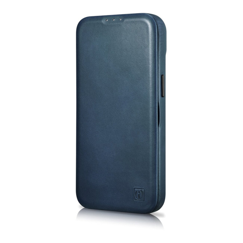 iCarer CE Oil Wax Premium Leather Folio Case custodia a libro magnetica per iPhone 14 Plus, MagSafe, blu (AKI14220707-BU)