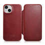 iCarer CE Oil Wax Premium Leather Folio Case custodia a libro magnetica per iPhone 14 Plus, MagSafe, rossa (AKI14220707-RD)