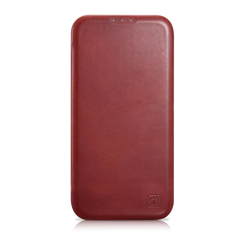 iCarer CE Oil Wax Premium Leather Folio Case custodia a libro magnetica per iPhone 14 Plus, MagSafe, rossa (AKI14220707-RD)
