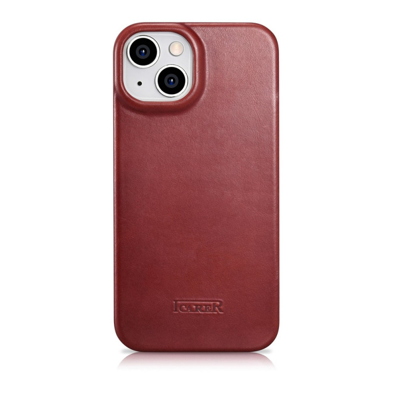 iCarer CE Oil Wax Premium Leather Folio Case custodia a libro magnetica per iPhone 14 Plus, MagSafe, rossa (AKI14220707-RD)