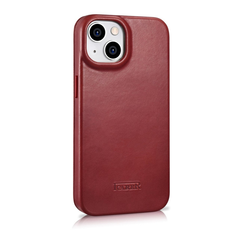 iCarer CE Oil Wax Premium Leather Folio Case custodia a libro magnetica per iPhone 14 Plus, MagSafe, rossa (AKI14220707-RD)