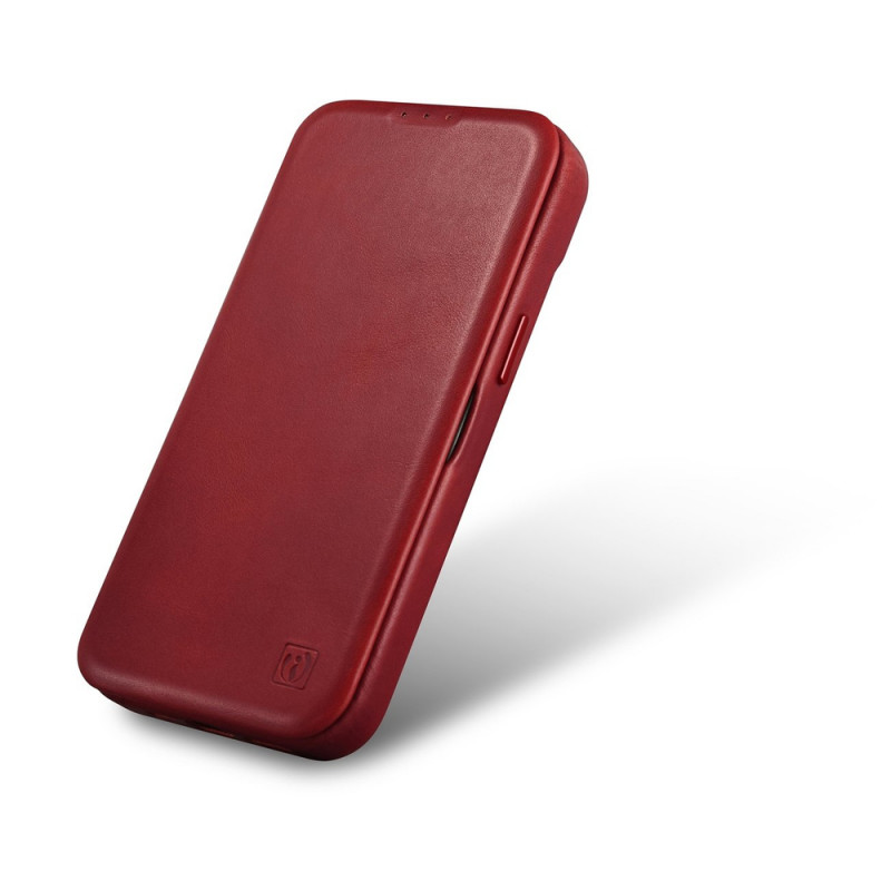 iCarer CE Oil Wax Premium Leather Folio Case custodia a libro magnetica per iPhone 14 Plus, MagSafe, rossa (AKI14220707-RD)