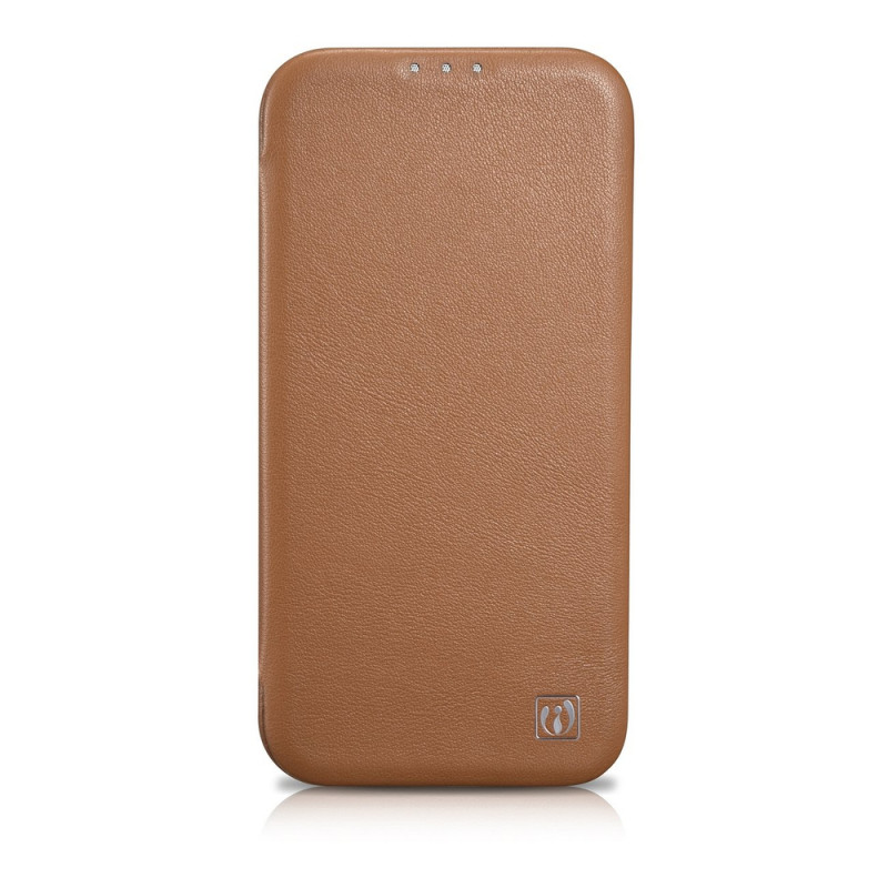 iCarer CE Premium Leather Folio Case custodia a libro magnetica per iPhone 14 Plus, MagSafe, marrone (WMI14220715-BN)