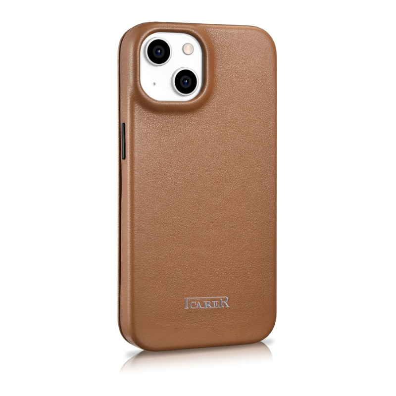 iCarer CE Premium Leather Folio Case custodia a libro magnetica per iPhone 14 Plus, MagSafe, marrone (WMI14220715-BN)