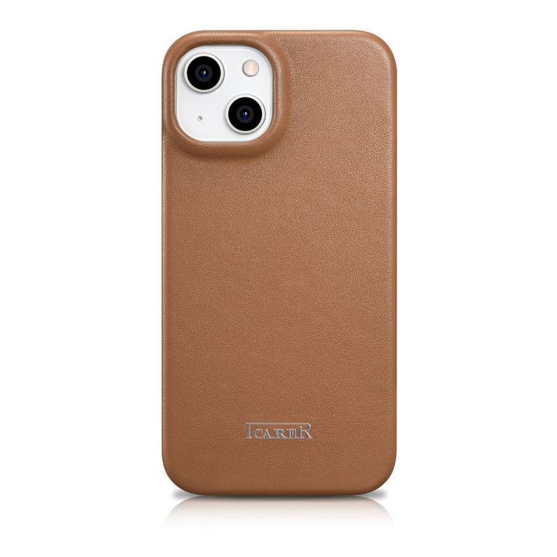 iCarer CE Premium Leather Folio Case custodia a libro magnetica per iPhone 14 Plus, MagSafe, marrone (WMI14220715-BN)