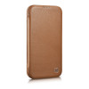 iCarer CE Premium Leather Folio Case custodia a libro magnetica per iPhone 14 Plus, MagSafe, marrone (WMI14220715-BN)