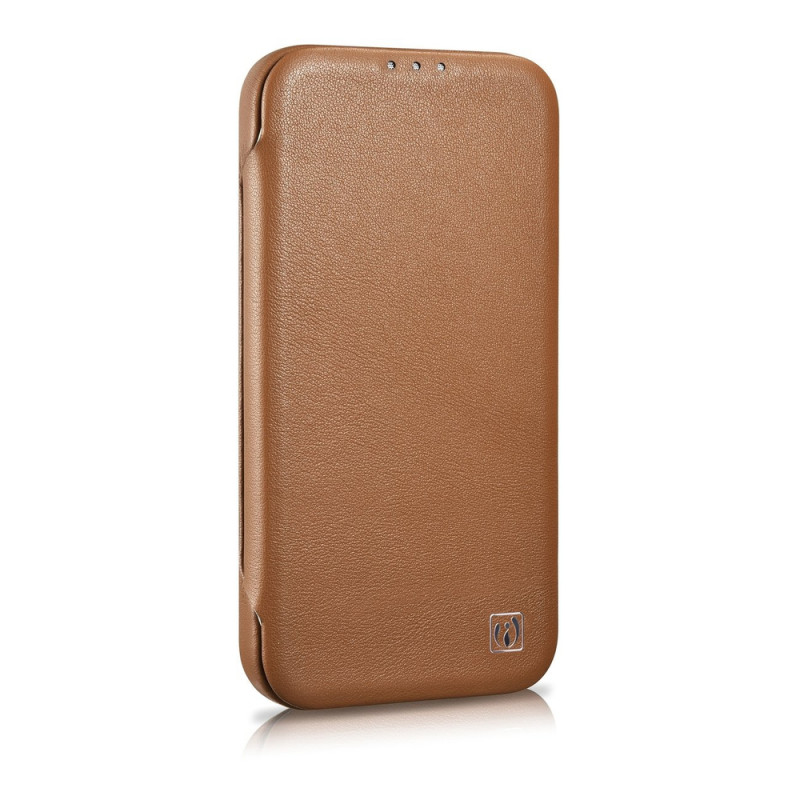 iCarer CE Premium Leather Folio Case custodia a libro magnetica per iPhone 14 Plus, MagSafe, marrone (WMI14220715-BN)