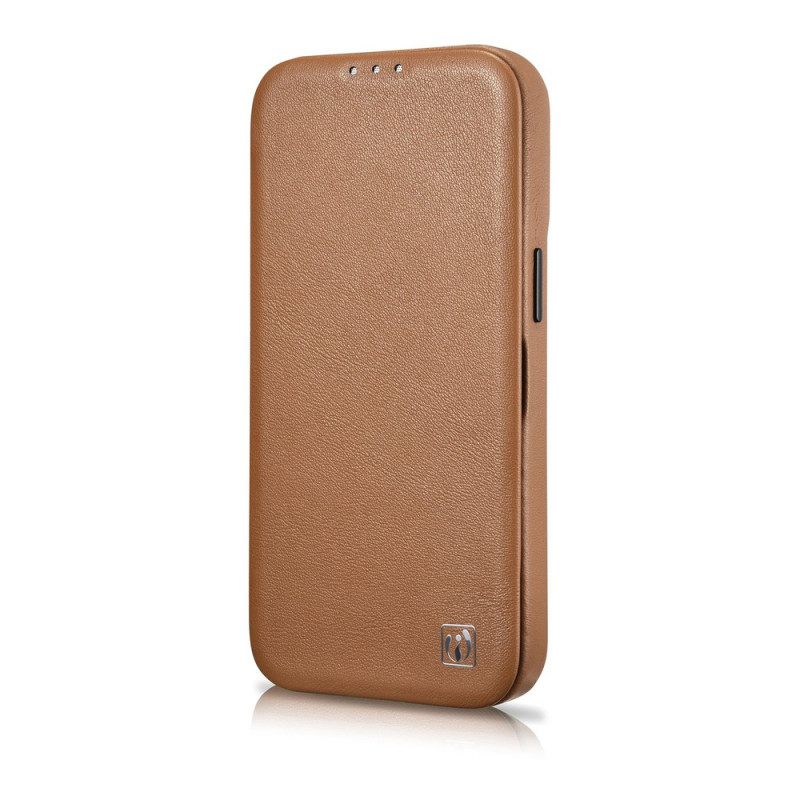 iCarer CE Premium Leather Folio Case custodia a libro magnetica per iPhone 14 Plus, MagSafe, marrone (WMI14220715-BN)