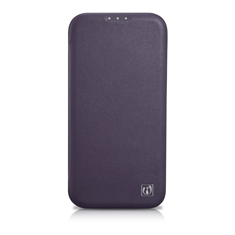 iCarer CE Premium Leather Folio Case custodia a libro magnetica per iPhone 14 Plus, MagSafe, viola scuro (WMI14220715-DP)