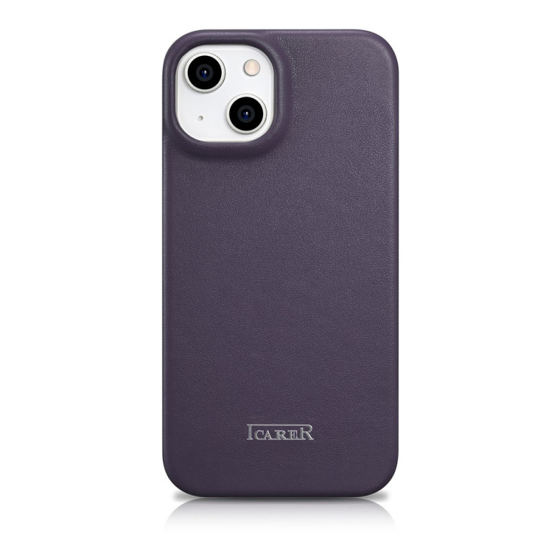 iCarer CE Premium Leather Folio Case custodia a libro magnetica per iPhone 14 Plus, MagSafe, viola scuro (WMI14220715-DP)