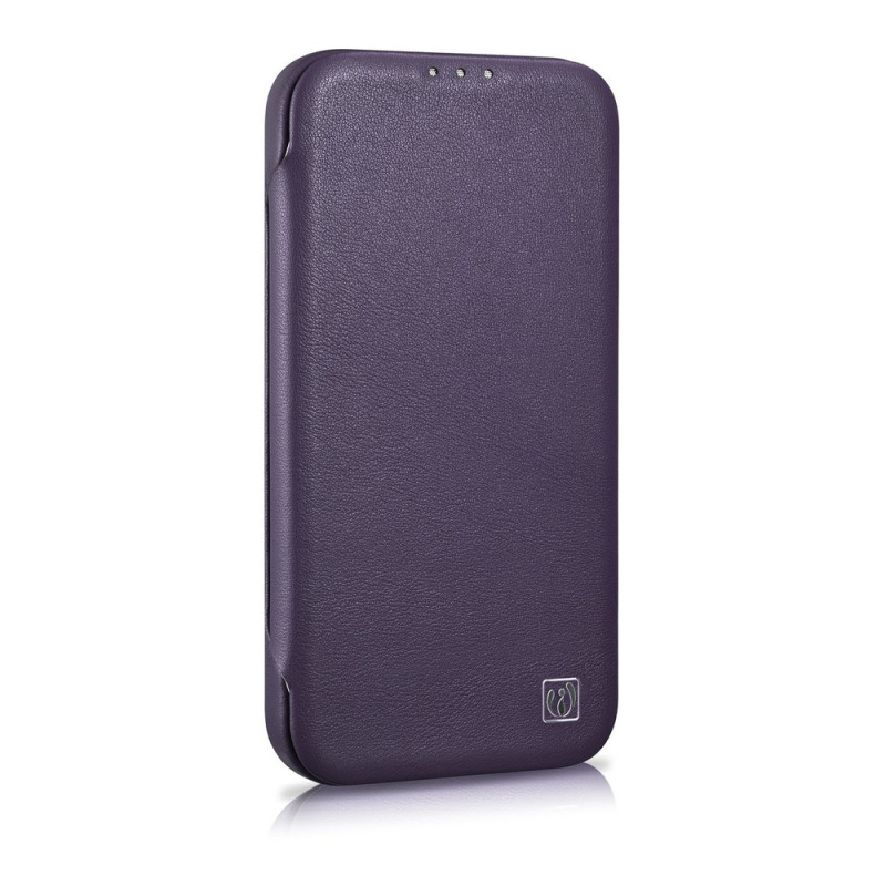 iCarer CE Premium Leather Folio Case custodia a libro magnetica per iPhone 14 Plus, MagSafe, viola scuro (WMI14220715-DP)