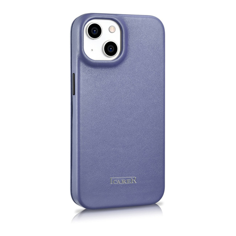 iCarer CE Premium Leather Folio Case custodia a libro in pelle per Apple iPhone 14 Plus / 15 Plus, MagSafe, viola chiaro (ICR413)