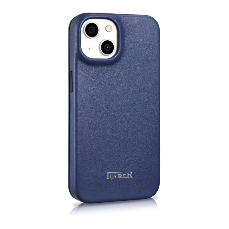 iCarer CE Premium Leather Folio Case custodia a libro magnetica per iPhone 14 Plus, MagSafe, blu (WMI14220715-BU)