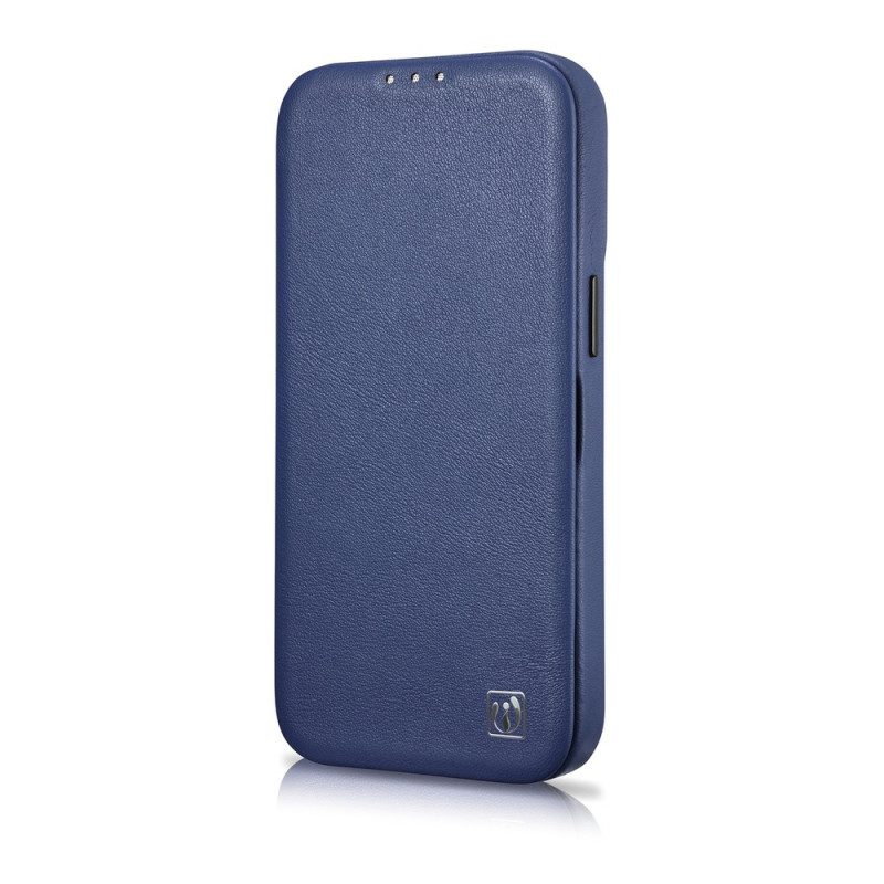 iCarer CE Premium Leather Folio Case custodia a libro magnetica per iPhone 14 Plus, MagSafe, blu (WMI14220715-BU)