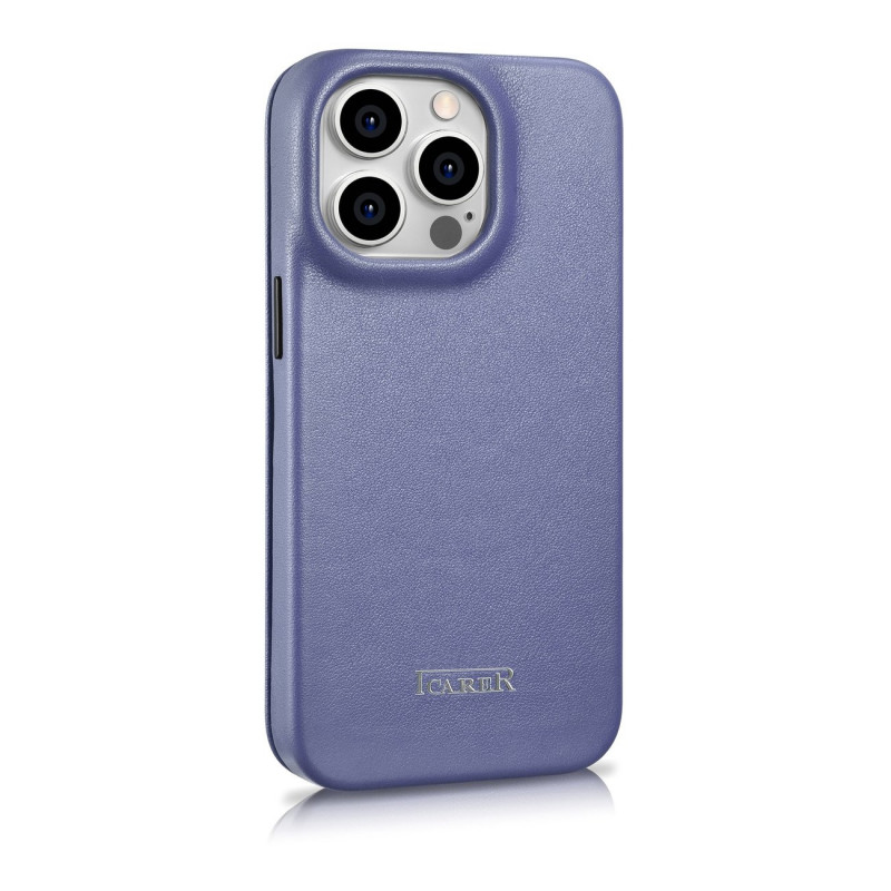 iCarer CE Premium Leather Folio Case custodia a libro in pelle per Apple iPhone 14 Pro Max, MagSafe, viola chiaro (ICR419)