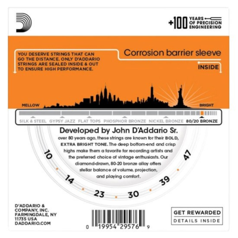 D'Addario EJ10 corde per chitarra acustica, 10-47