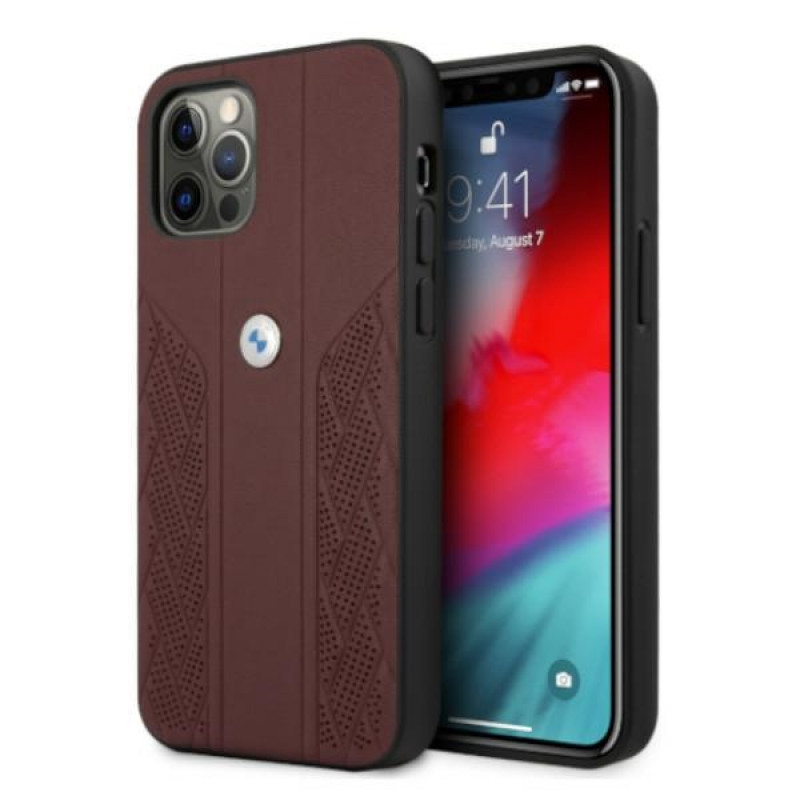BMW BMHCP12MRSPPR Curve Perforate custodia rigida in pelle per Apple iPhone 12 / 12 Pro, rossa
