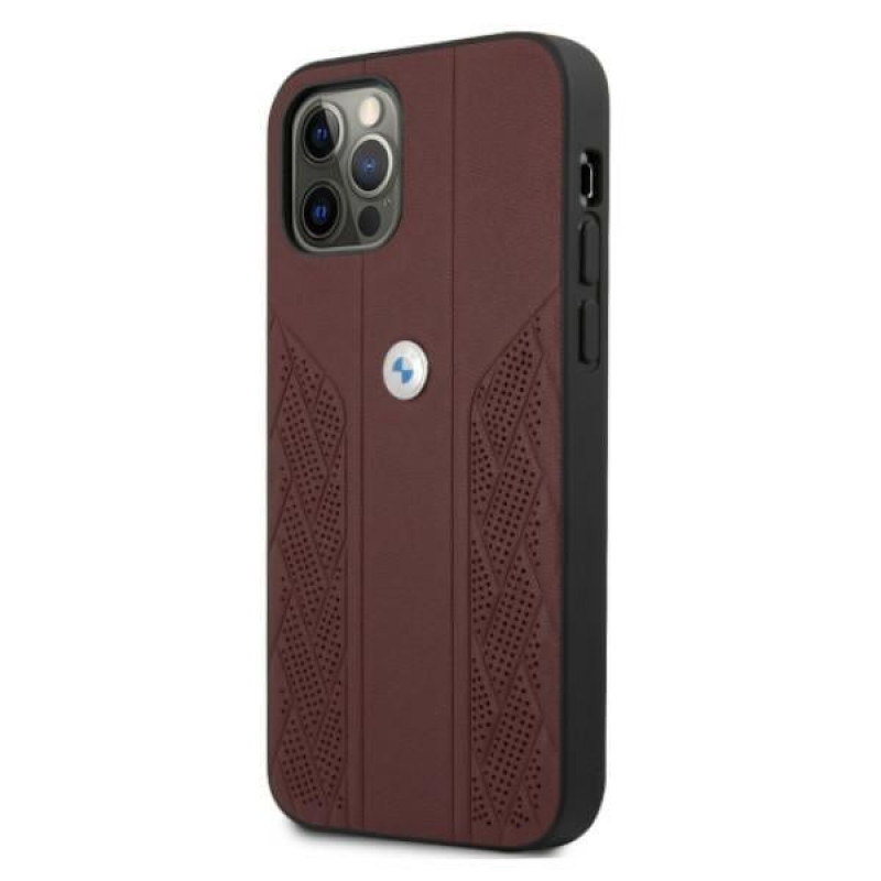 BMW BMHCP12MRSPPR Curve Perforate custodia rigida in pelle per Apple iPhone 12 / 12 Pro, rossa