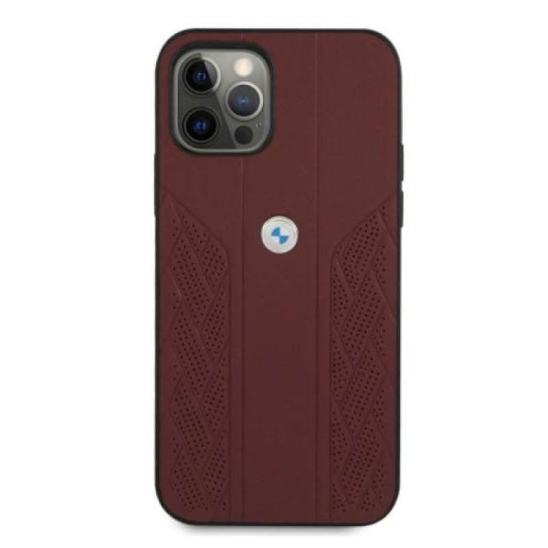 BMW BMHCP12MRSPPR Curve Perforate custodia rigida in pelle per Apple iPhone 12 / 12 Pro, rossa