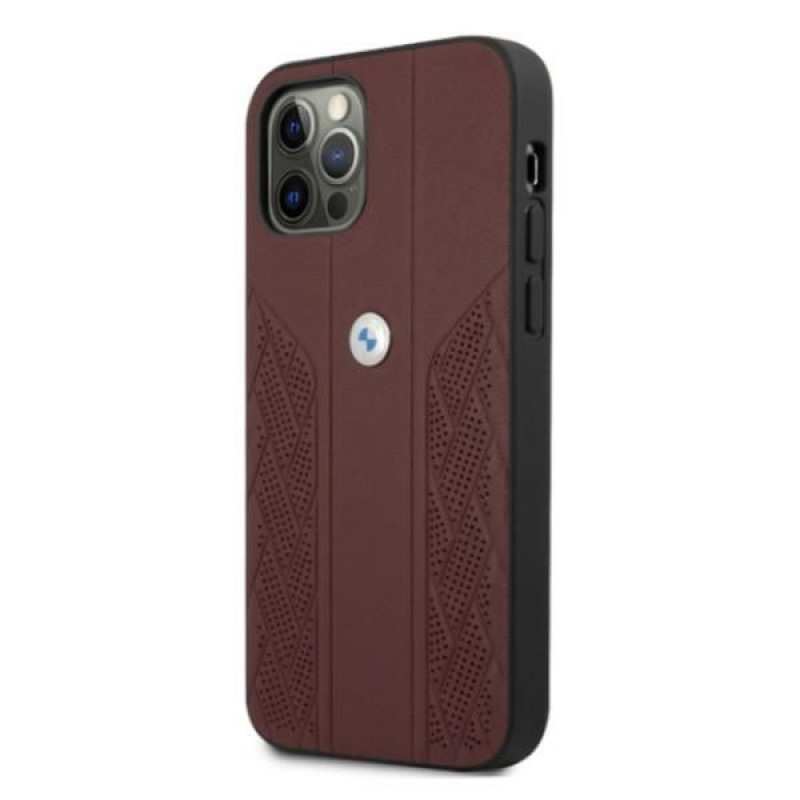 BMW BMHCP12LRSPPR Curve Perforate custodia rigida in pelle per Apple iPhone 12 Pro Max, rossa
