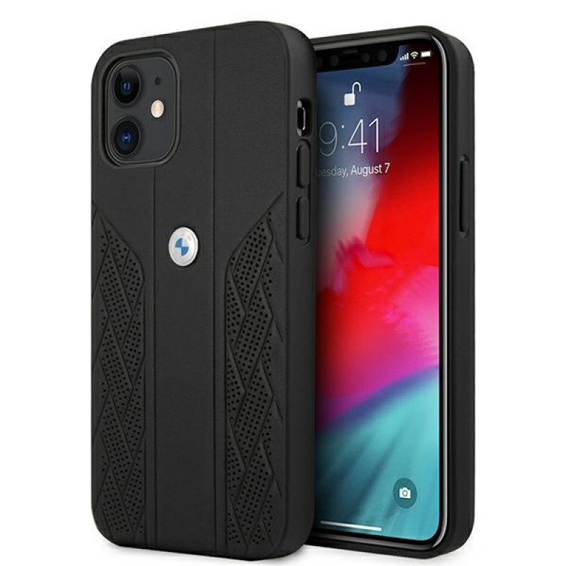 BMW BMHCP12SRSPPK Curve Perforate custodia rigida in pelle per Apple iPhone 12 mini, nera
