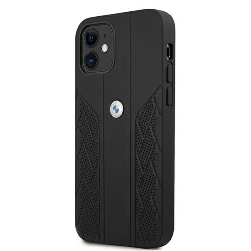 BMW BMHCP12SRSPPK Curve Perforate custodia rigida in pelle per Apple iPhone 12 mini, nera