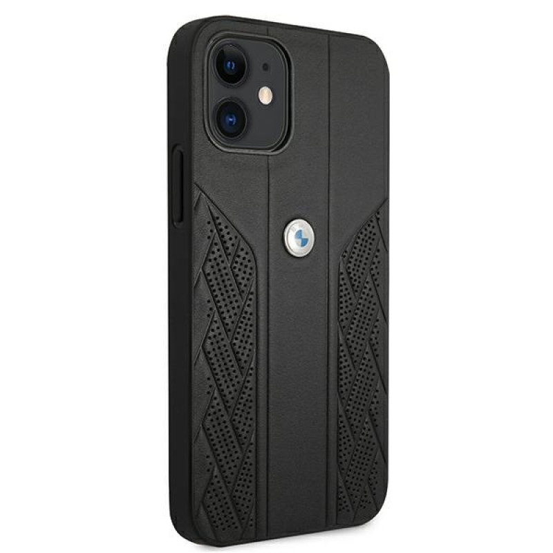 BMW BMHCP12SRSPPK Curve Perforate custodia rigida in pelle per Apple iPhone 12 mini, nera