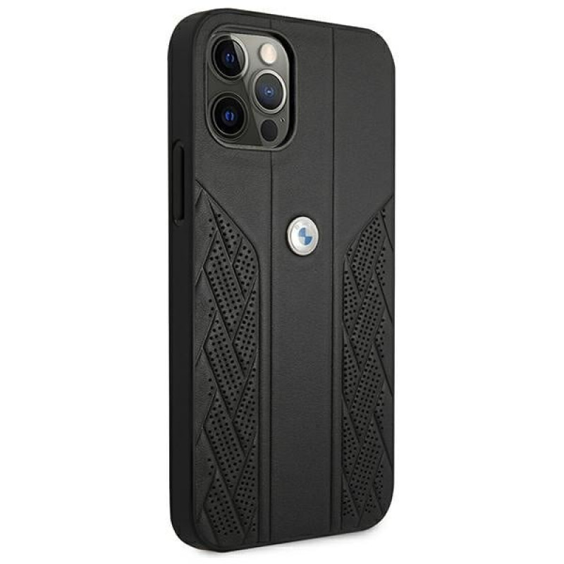 BMW BMHCP12LRSPPK Curve Perforate custodia rigida in pelle per Apple iPhone 12 Pro Max, nera