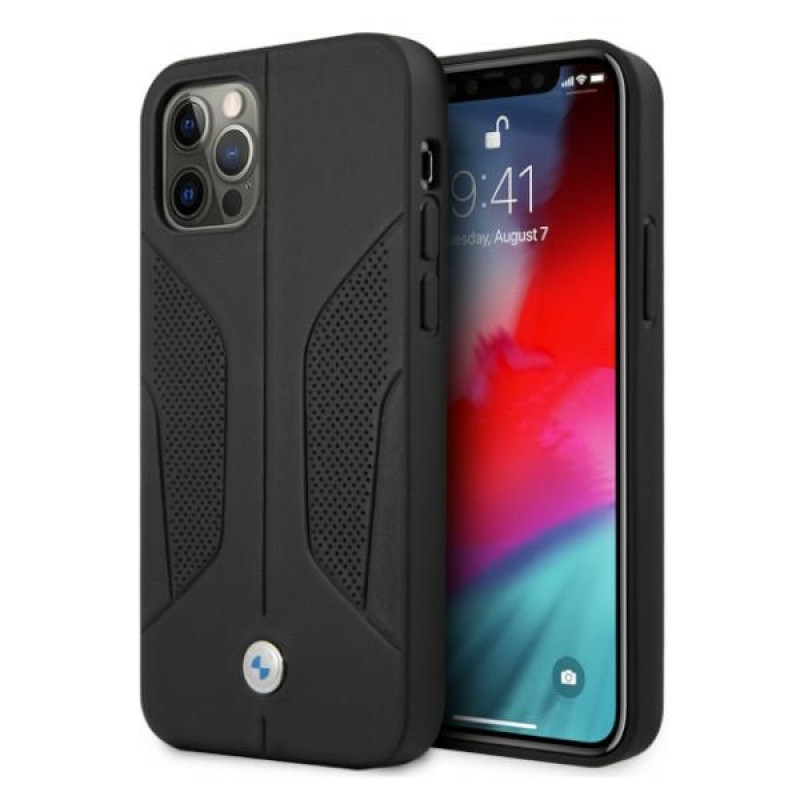 BMW BMHCP12MRSCSK Perforate Sides custodia rigida in pelle per Apple iPhone 12 / 12 Pro, nera