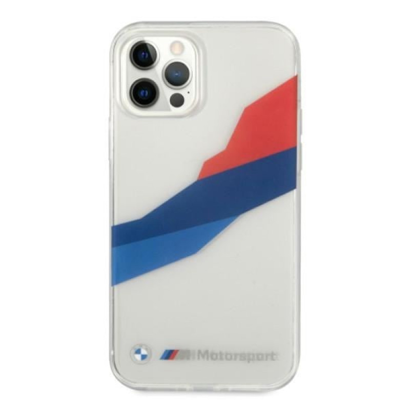 Custodia rigida BMW BMHCP12LSKTGT Motorsport Tricolor per Apple iPhone 12 Pro Max, trasparente