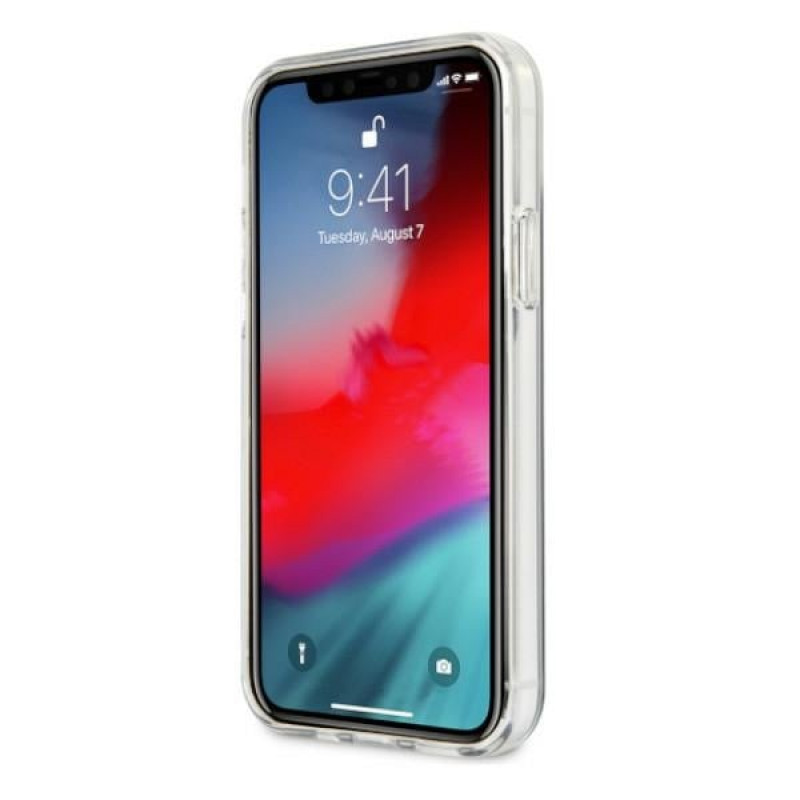 Custodia rigida BMW BMHCP12LSKTGT Motorsport Tricolor per Apple iPhone 12 Pro Max, trasparente