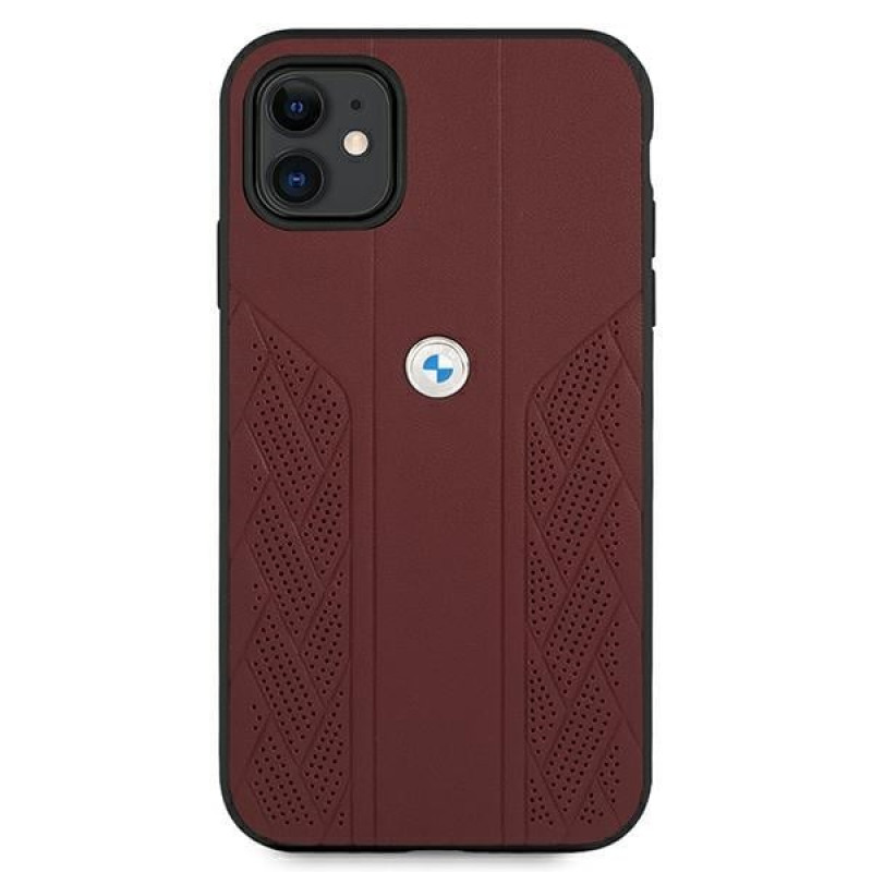 Custodia rigida BMW BMHCN61RSPPR Leather Curve Perforate per Apple iPhone 11, rossa