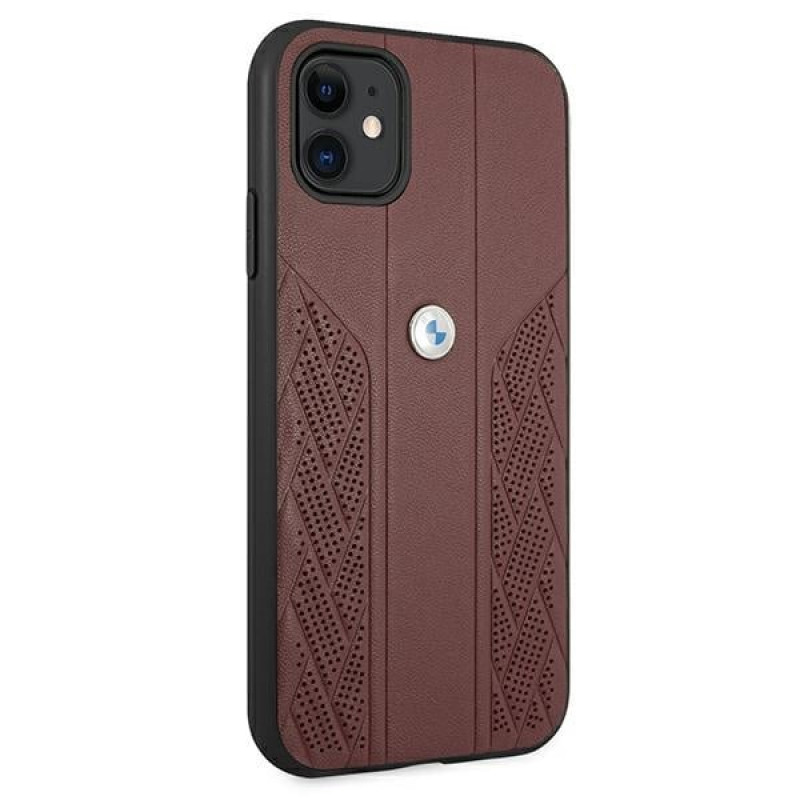 Custodia rigida BMW BMHCN61RSPPR Leather Curve Perforate per Apple iPhone 11, rossa