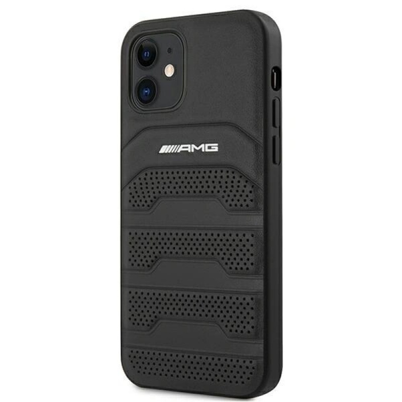 Custodia rigida Mercedes-AMG AMHCP12SGSEBK Leather Debossed Lines per Apple iPhone 12 mini, nera