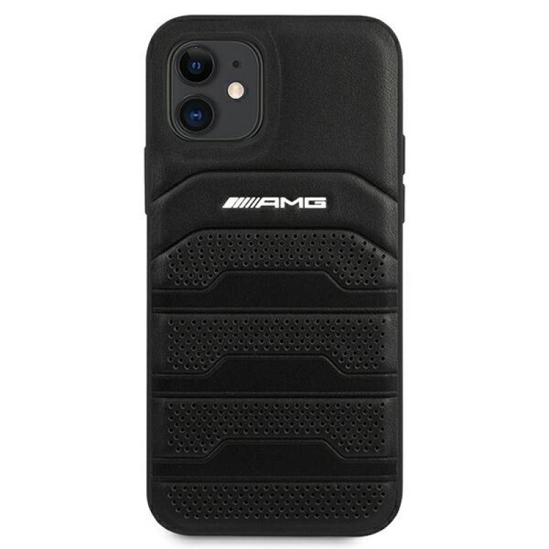 Custodia rigida Mercedes-AMG AMHCP12SGSEBK Leather Debossed Lines per Apple iPhone 12 mini, nera