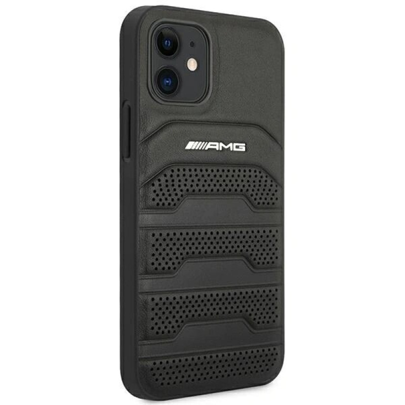 Custodia rigida Mercedes-AMG AMHCP12SGSEBK Leather Debossed Lines per Apple iPhone 12 mini, nera